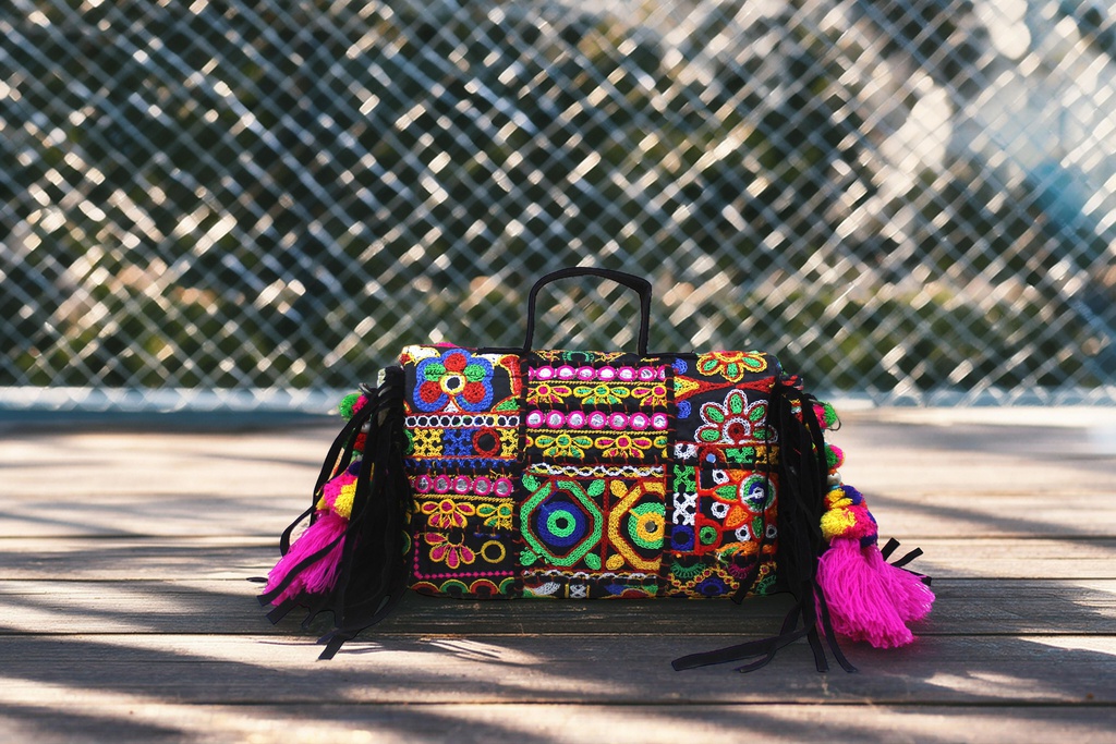 Handcrafted Banjara Boho Embroidered Shell &amp; Tassel Sling Bag