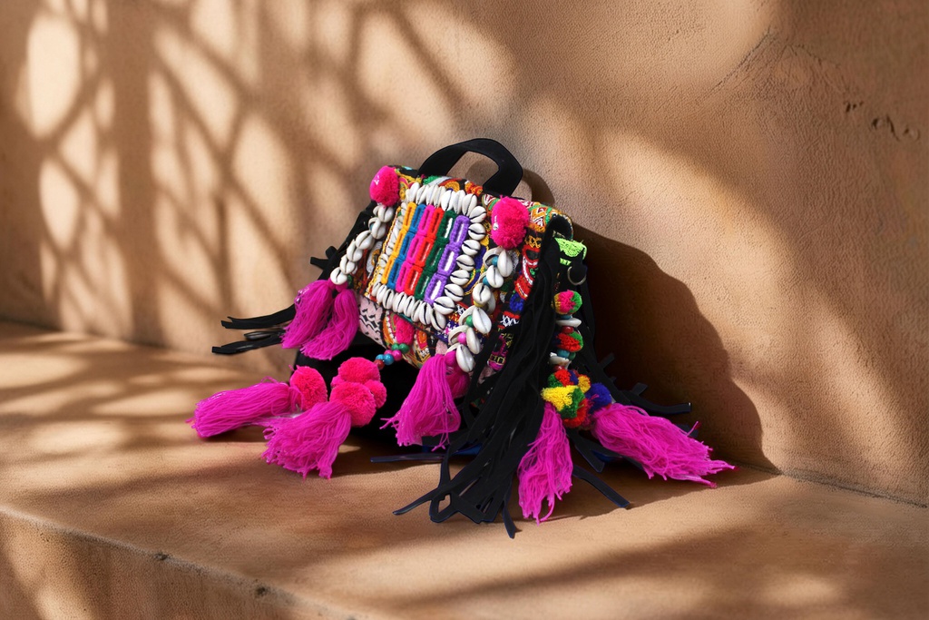 Handcrafted Banjara Boho Embroidered Shell &amp; Tassel Sling Bag