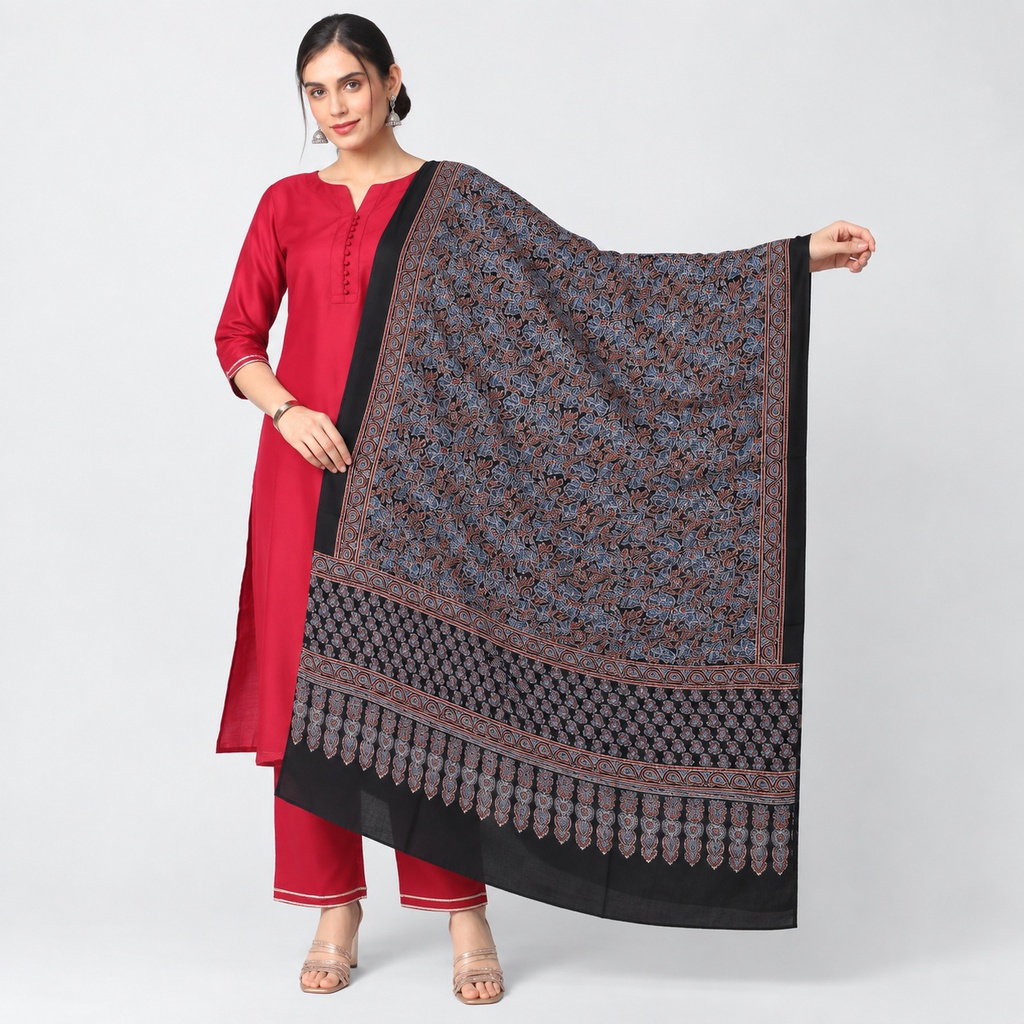 Ajrakh Hand Block Print Modal Silk Dupatta