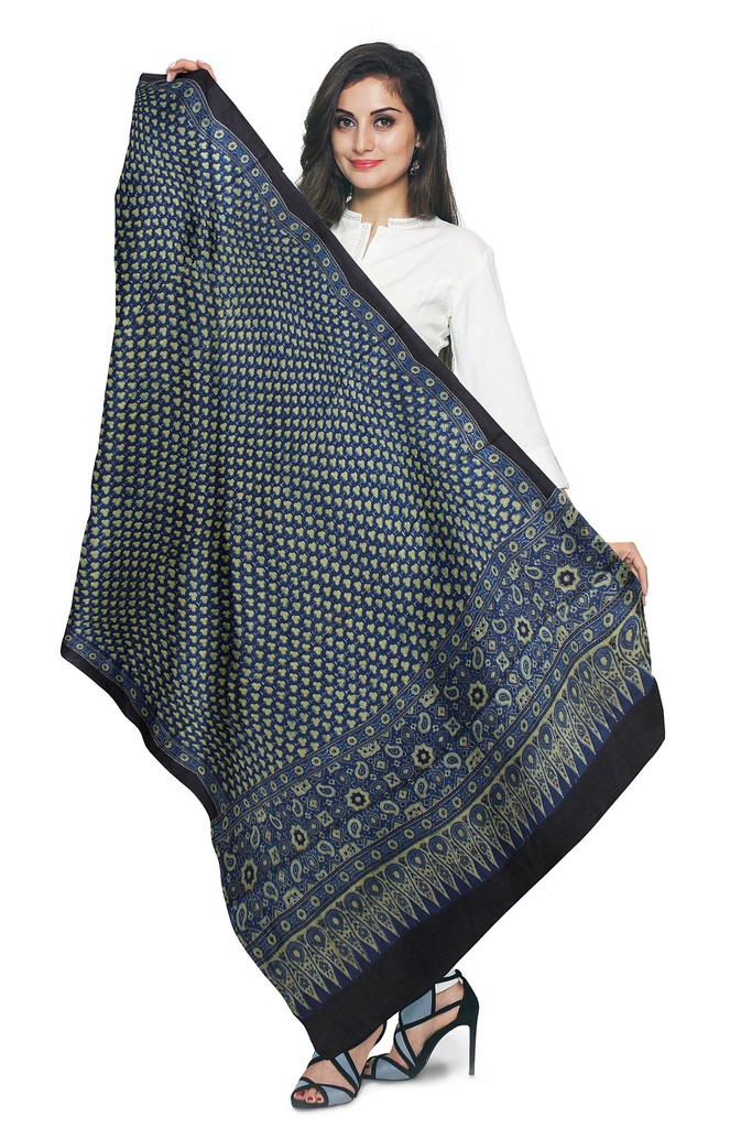 Ajrakh Hand Block Print Modal Silk Dupatta