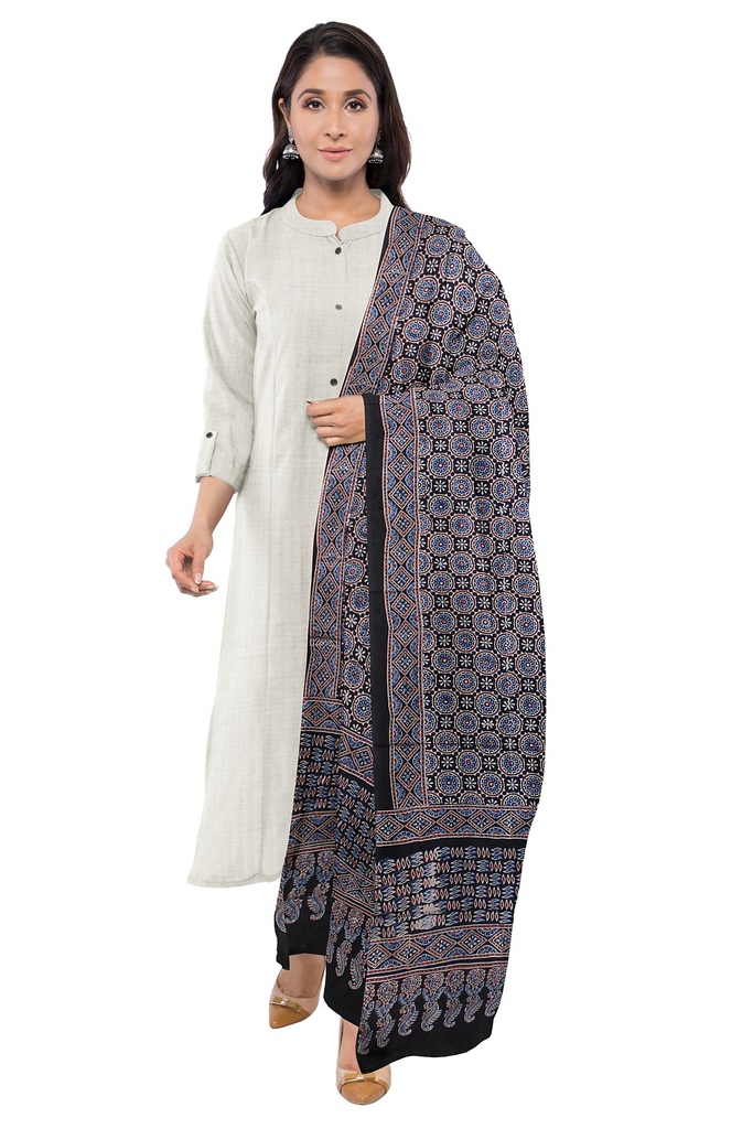 Ajrakh Hand Block Print Modal Silk Dupatta