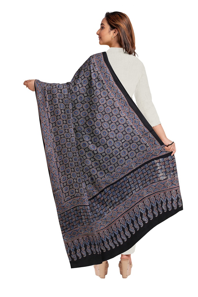 Ajrakh Hand Block Print Modal Silk Dupatta