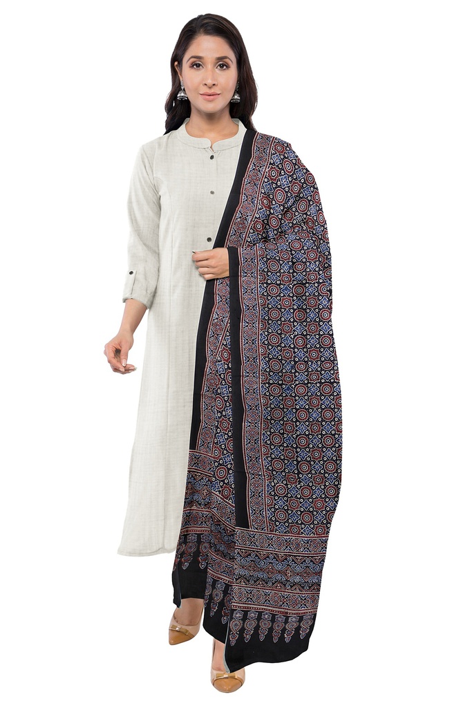 Ajrakh Hand Block Print Modal Silk Dupatta