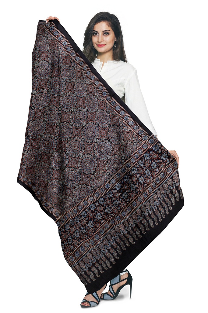 Ajrakh Hand Block Print Modal Silk Dupatta