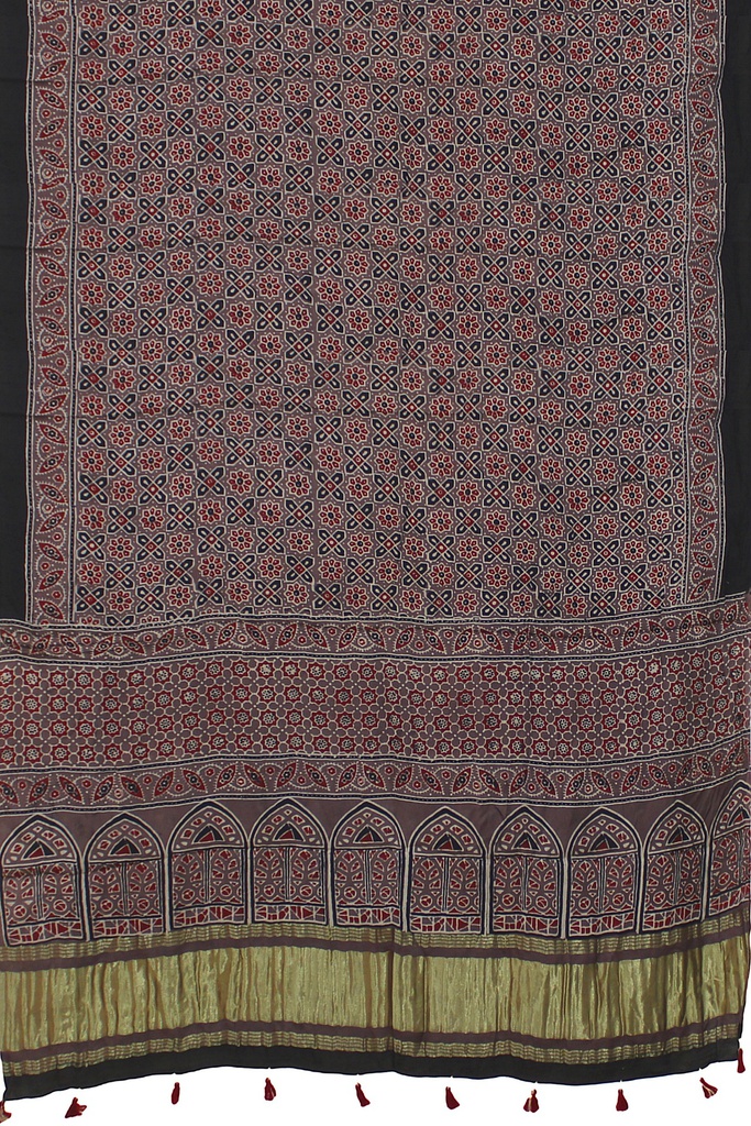 Ajrakh Hand Block Print Mashru Silk Dupatta