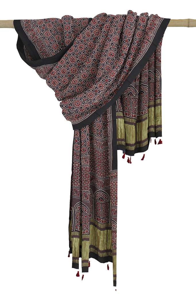 Ajrakh Hand Block Print Mashru Silk Dupatta