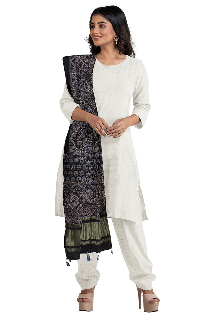 Ajrakh Hand Block Print Mashru Silk Dupatta