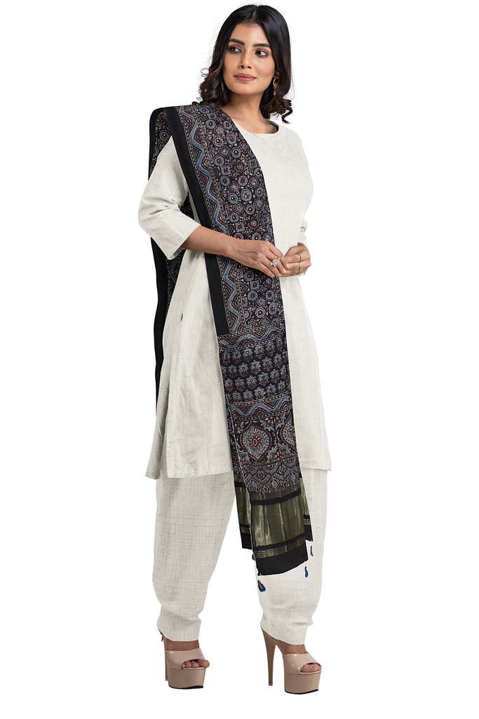 Ajrakh Hand Block Print Mashru Silk Dupatta