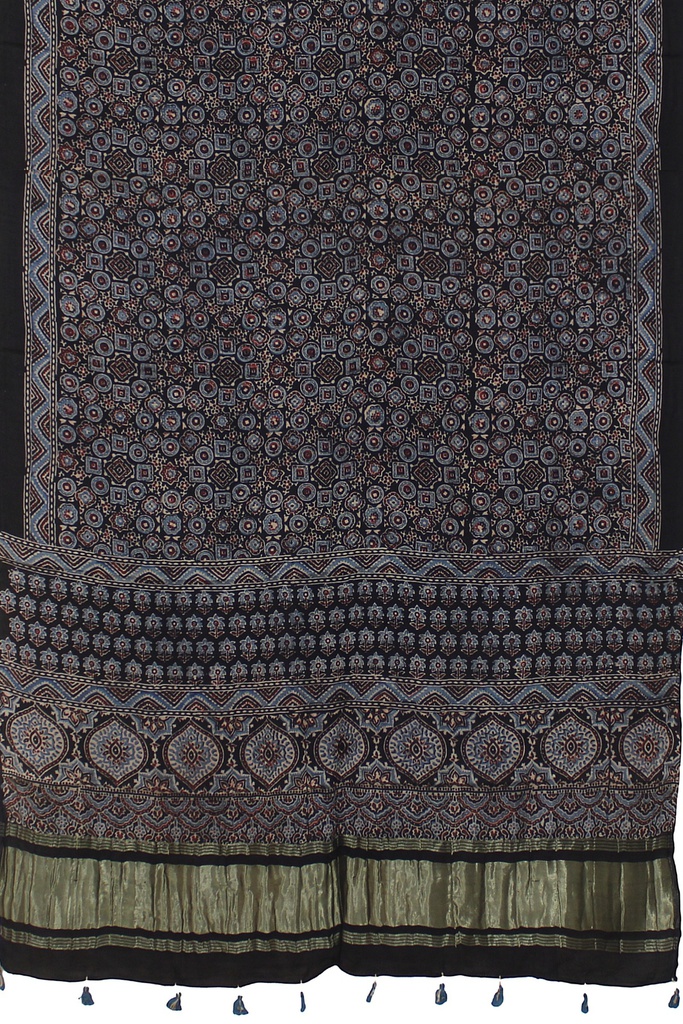 Ajrakh Hand Block Print Mashru Silk Dupatta