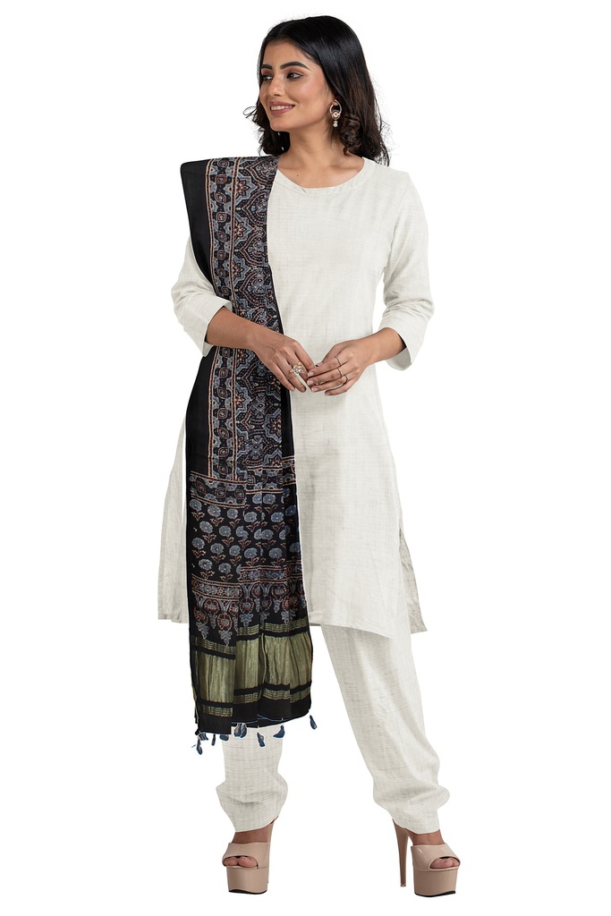 Ajrakh Hand Block Print Mashru Silk Dupatta