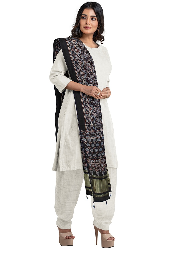 Ajrakh Hand Block Print Mashru Silk Dupatta