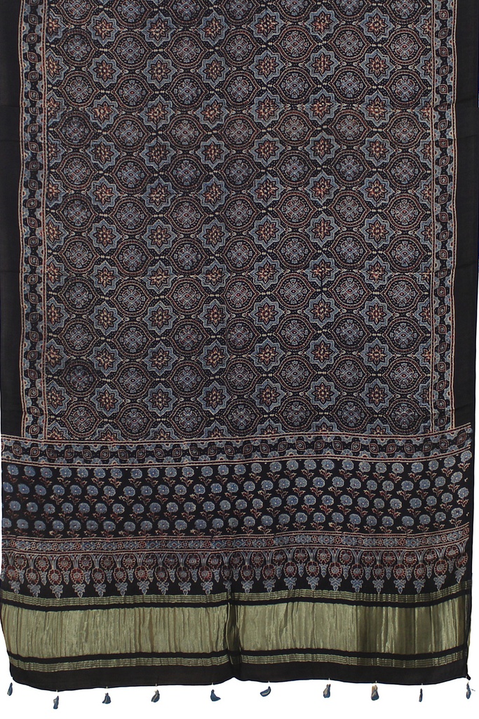 Ajrakh Hand Block Print Mashru Silk Dupatta