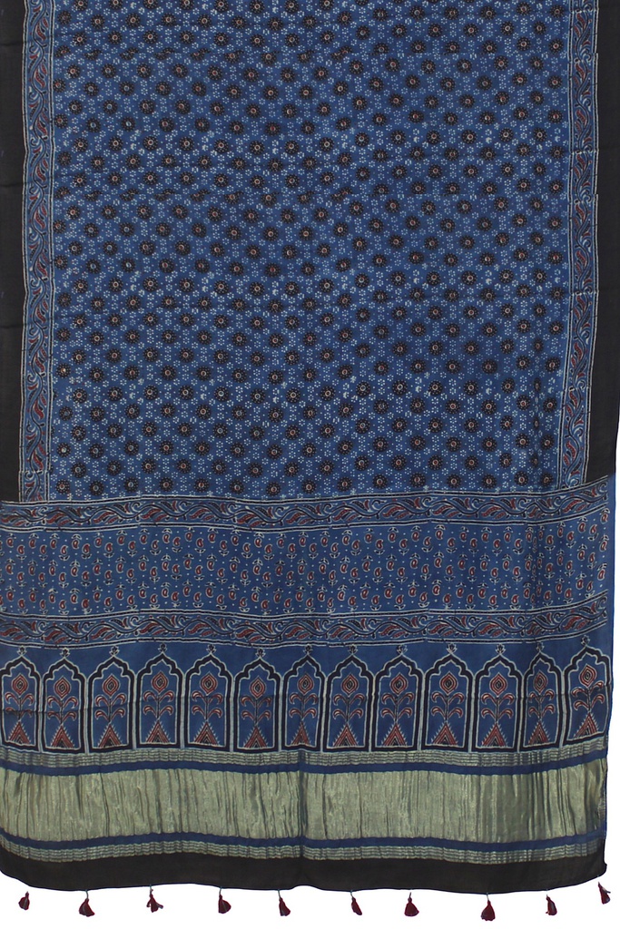 Ajrakh Hand Block Print Mashru Silk Dupatta