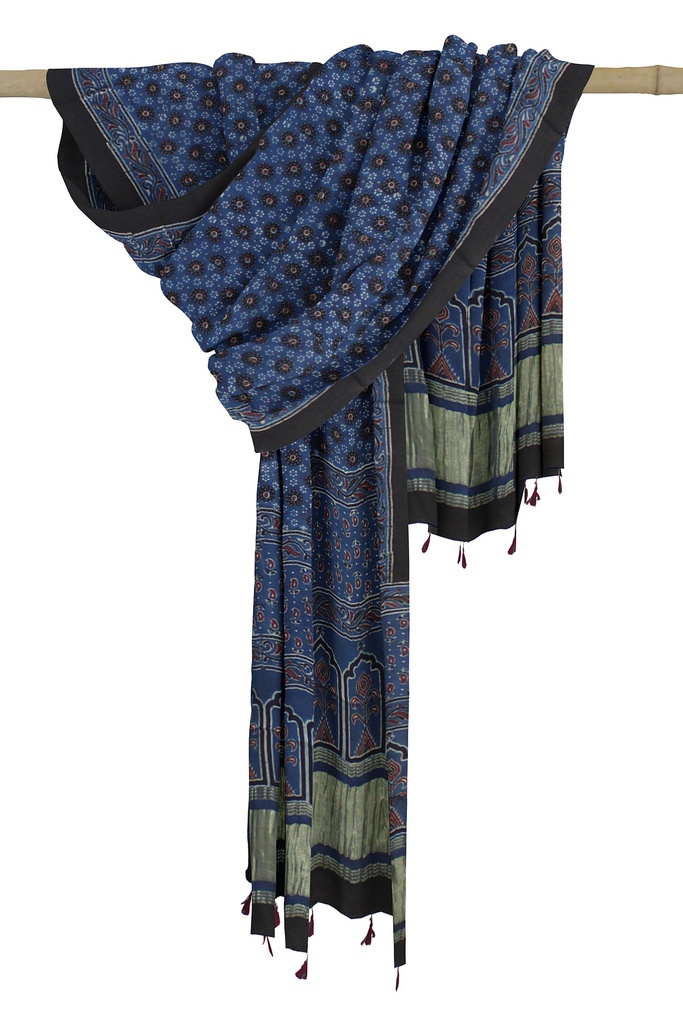 Ajrakh Hand Block Print Mashru Silk Dupatta