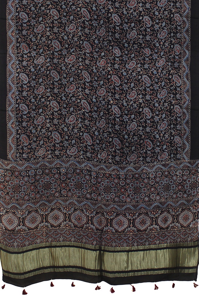 Ajrakh Hand Block Print Mashru Silk Dupatta