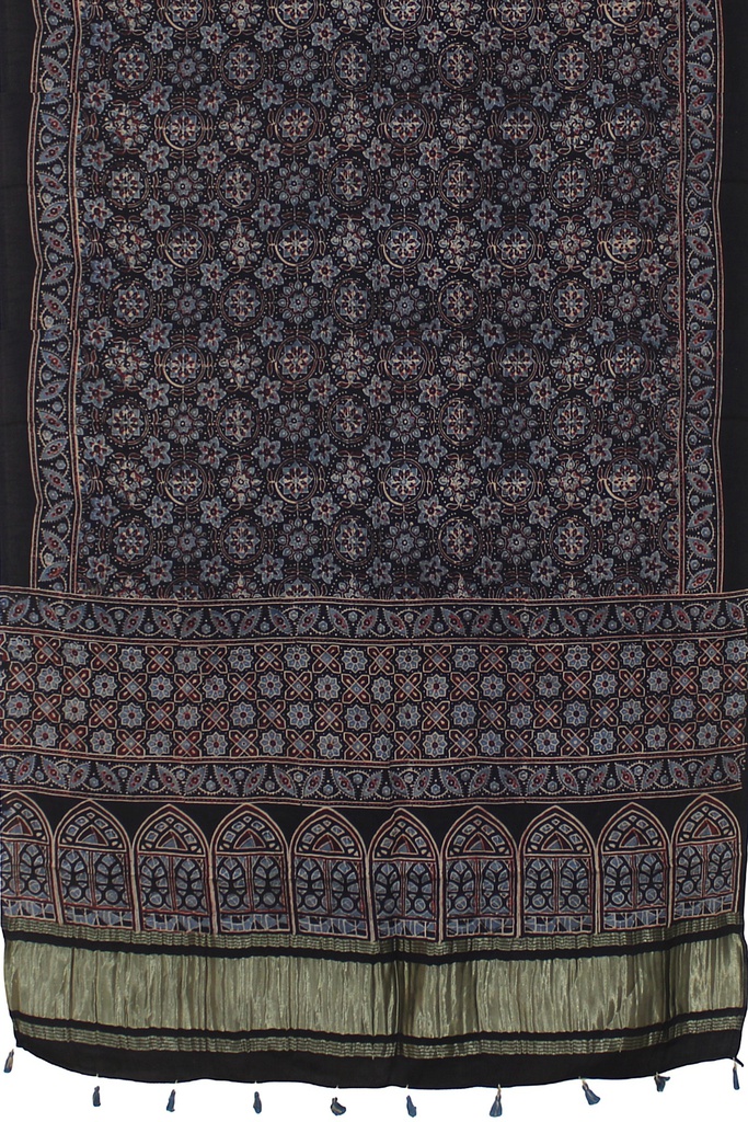 Ajrakh Hand Block Print Mashru Silk Dupatta