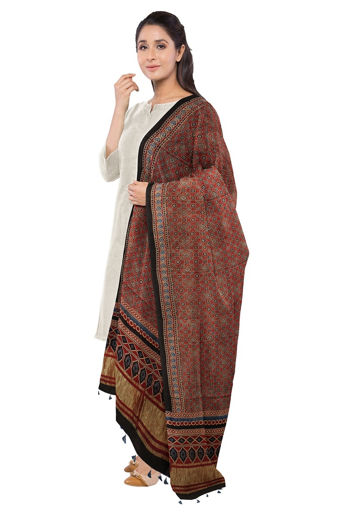 Ajrakh Hand Block Print Mashru Silk Dupatta