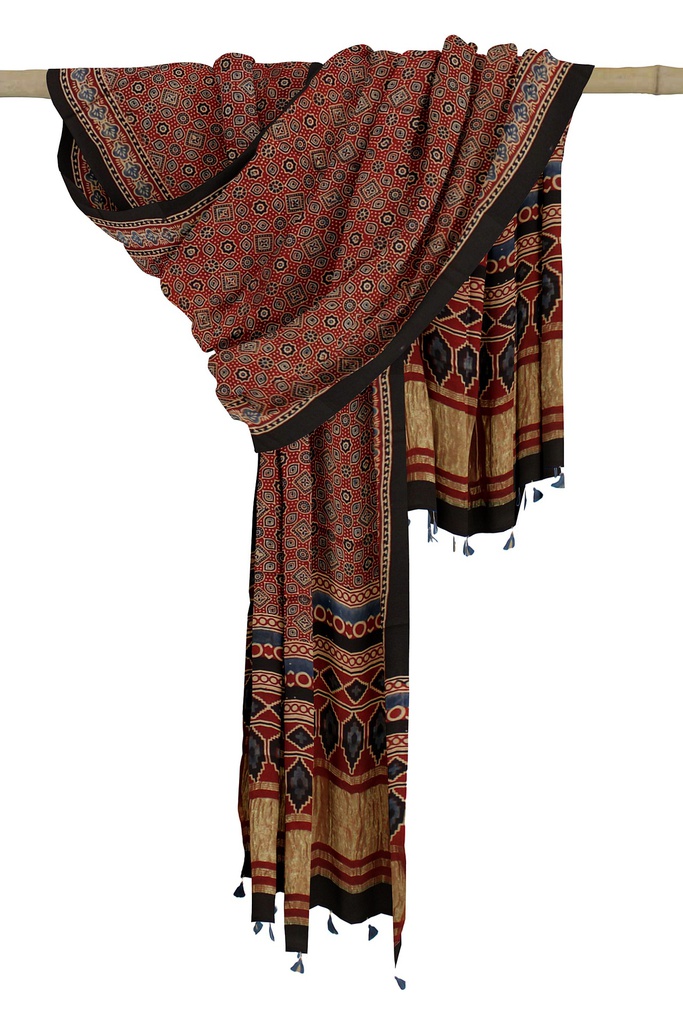 Ajrakh Hand Block Print Mashru Silk Dupatta