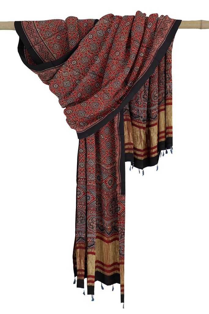Ajrakh Hand Block Print Mashru Silk Dupatta