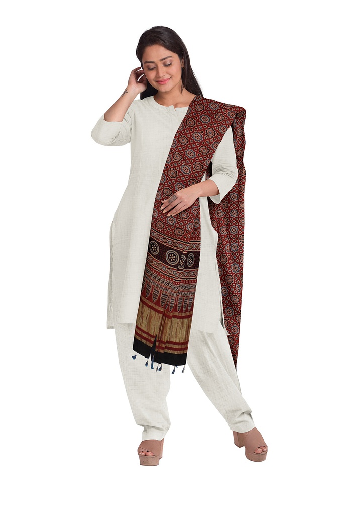 Ajrakh Hand Block Print Mashru Silk Dupatta