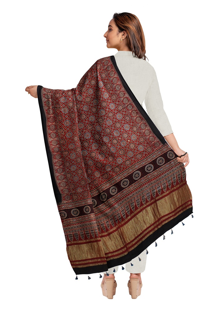 Ajrakh Hand Block Print Mashru Silk Dupatta