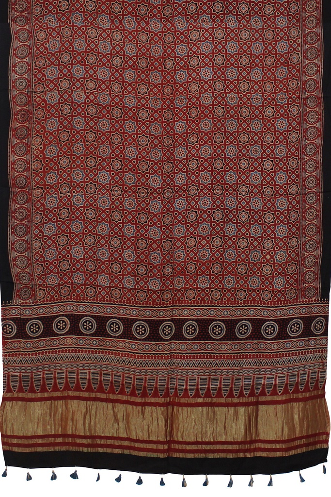 Ajrakh Hand Block Print Mashru Silk Dupatta