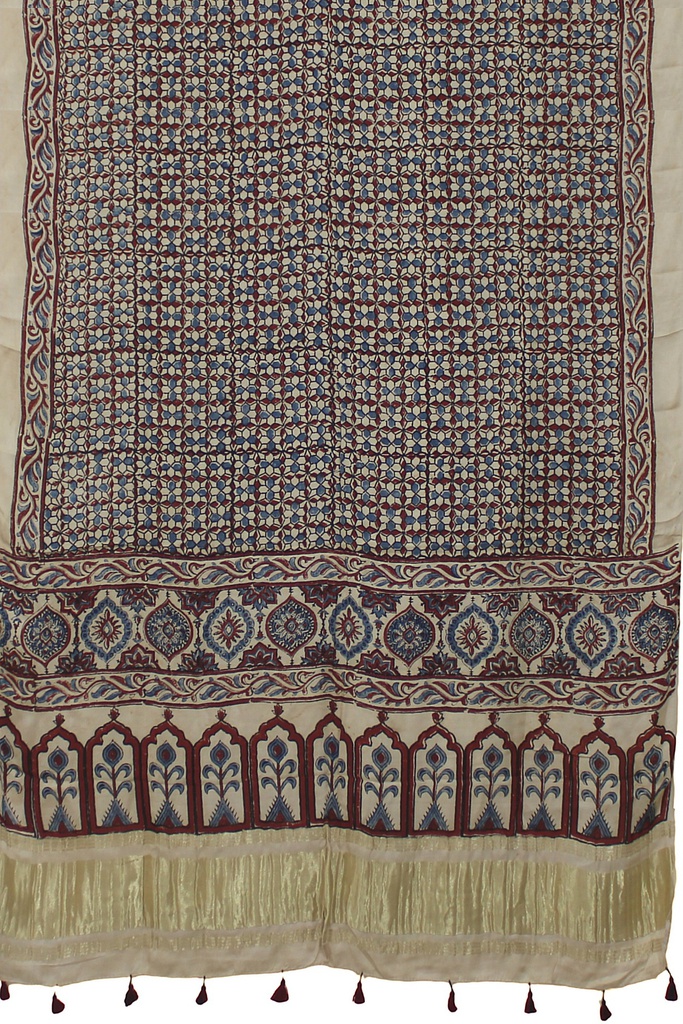 Ajrakh Hand Block Print Mashru Silk Dupatta