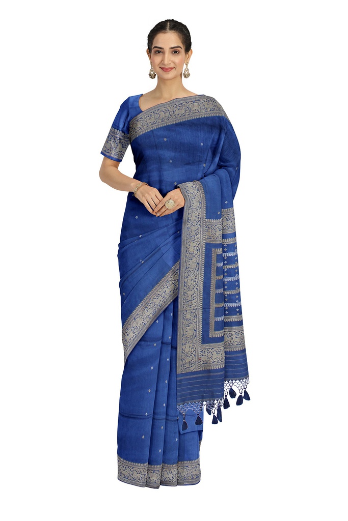 Handwoven Royal Blue Ashavali Saree with Traditional Zari Border