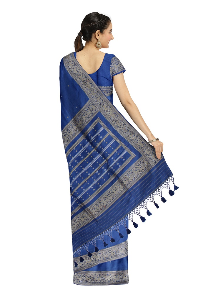 Handwoven Royal Blue Ashavali Saree with Traditional Zari Border