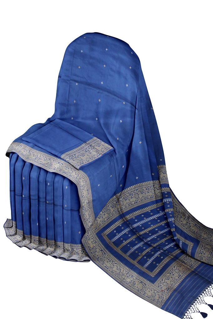 Handwoven Royal Blue Ashavali Saree with Traditional Zari Border