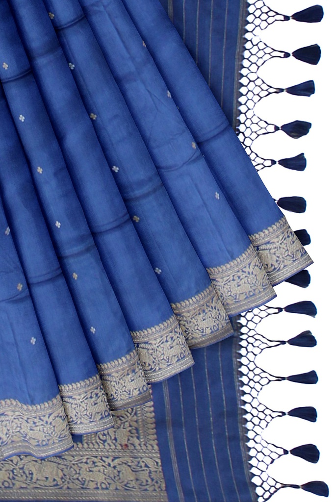 Handwoven Royal Blue Ashavali Saree with Traditional Zari Border