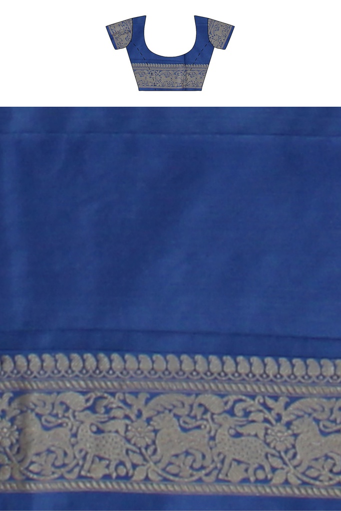 Handwoven Royal Blue Ashavali Saree with Traditional Zari Border
