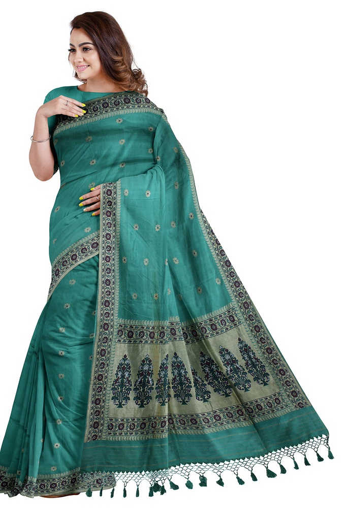 Handwoven Royal Blue Ashavali Saree with Traditional Zari Border