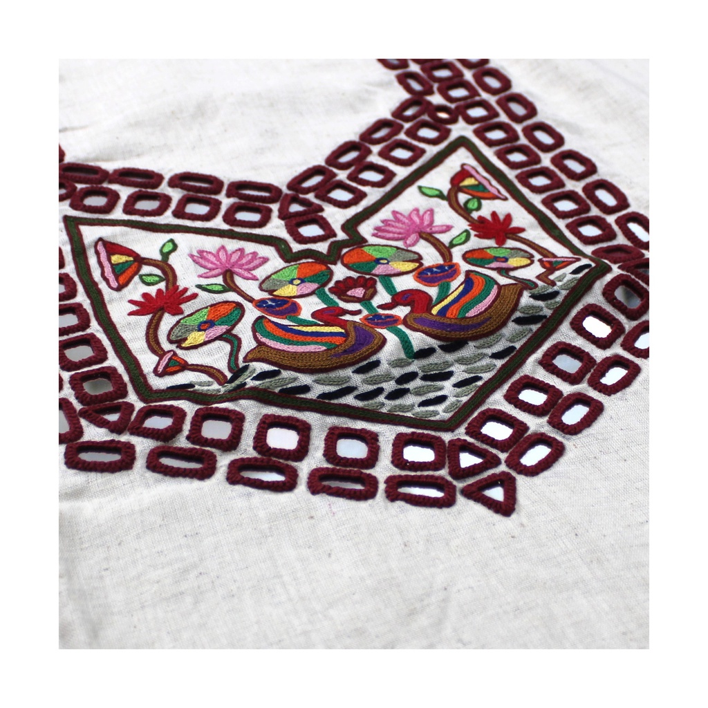 Hand-Embroidered Mirror Work Unstitched Kurti Material