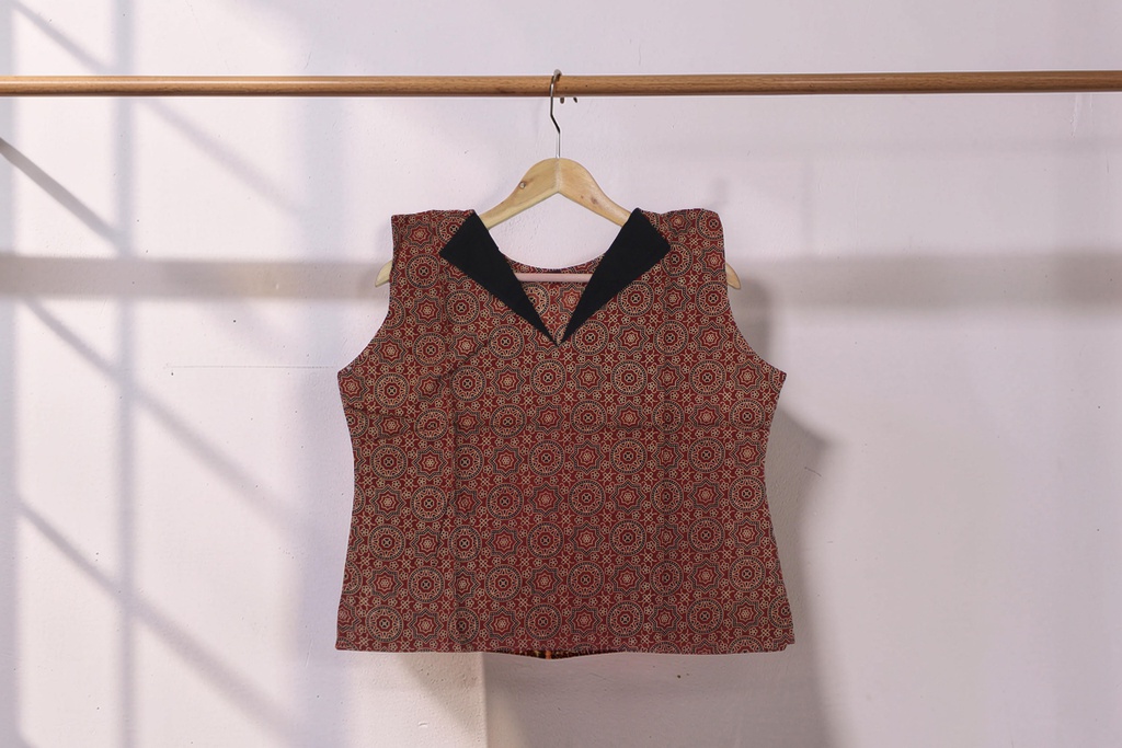 Ajrakh Hand Block Printed Cotton Crop Top