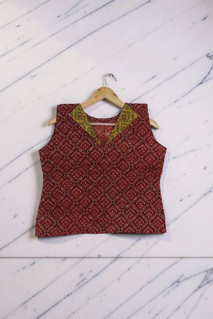 Ajrakh Hand Block Printed Cotton Crop Top