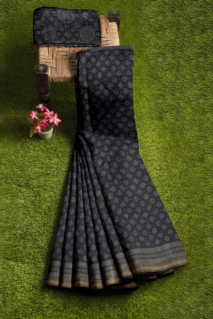 Ajrakh Hand Block Print Chanderi Silk Saree
