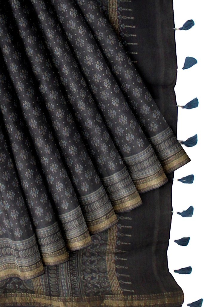 Ajrakh Hand Block Print Chanderi Silk Saree