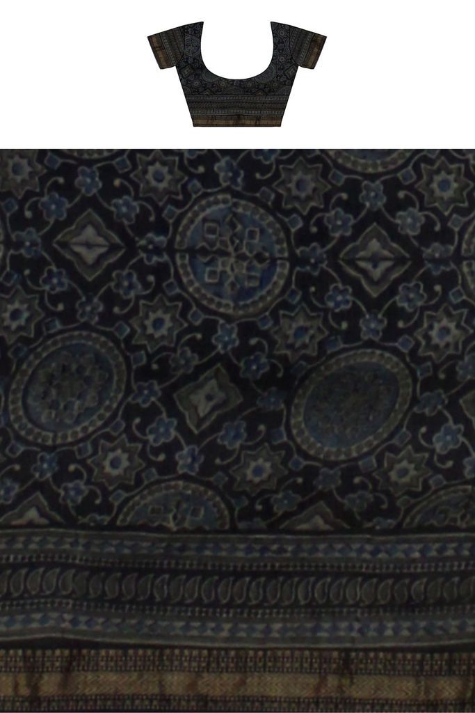 Ajrakh Hand Block Print Chanderi Silk Saree