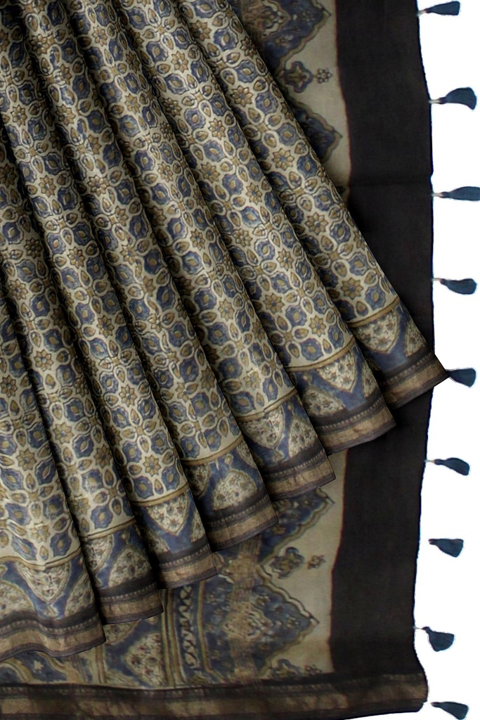 Ajrakh Hand Block Print Chanderi Silk Saree