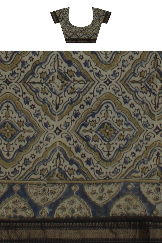 Ajrakh Hand Block Print Chanderi Silk Saree