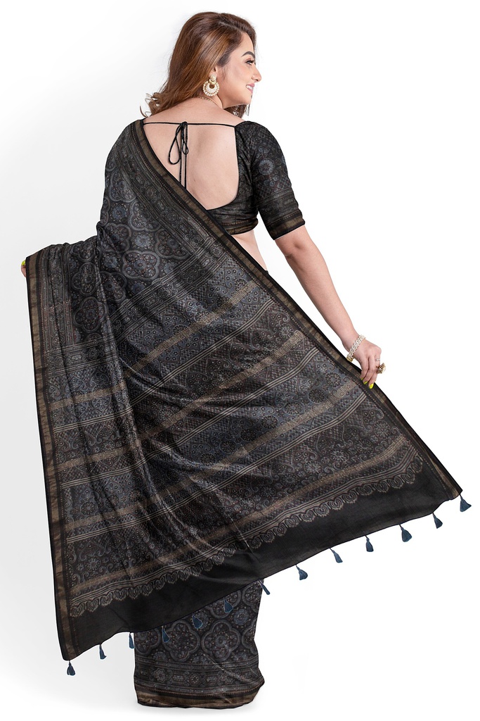 Ajrakh Hand Block Print Chanderi Silk Saree