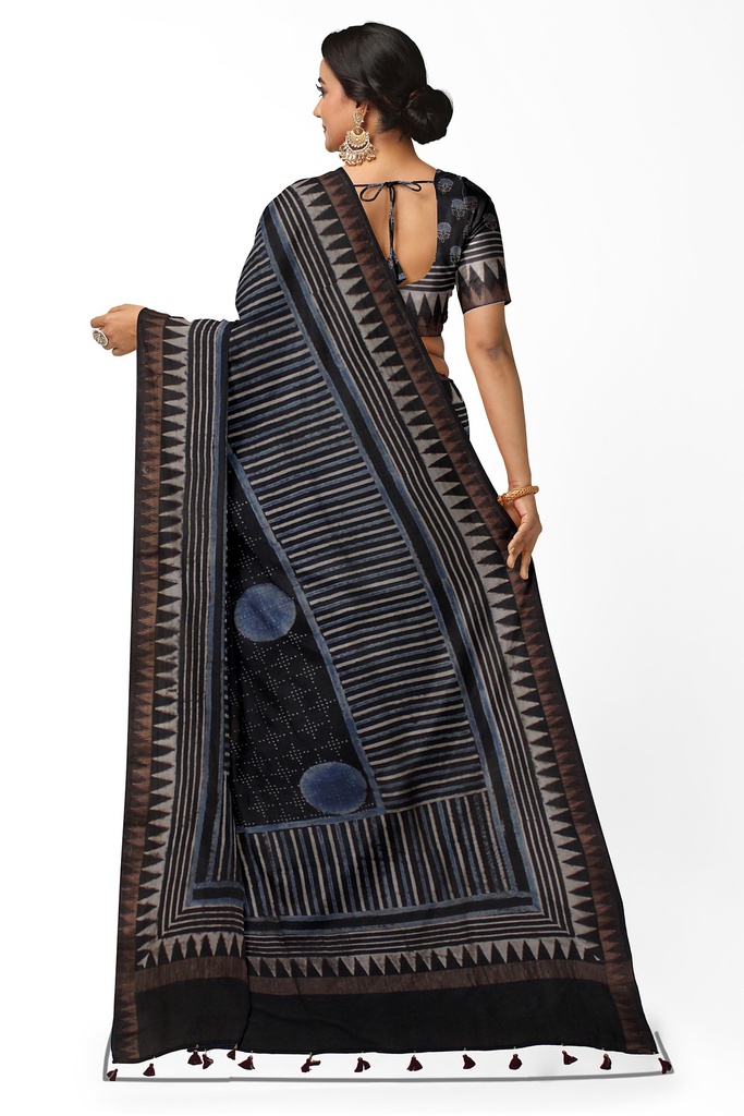 Ajrakh Hand Block Print Chanderi Silk Saree
