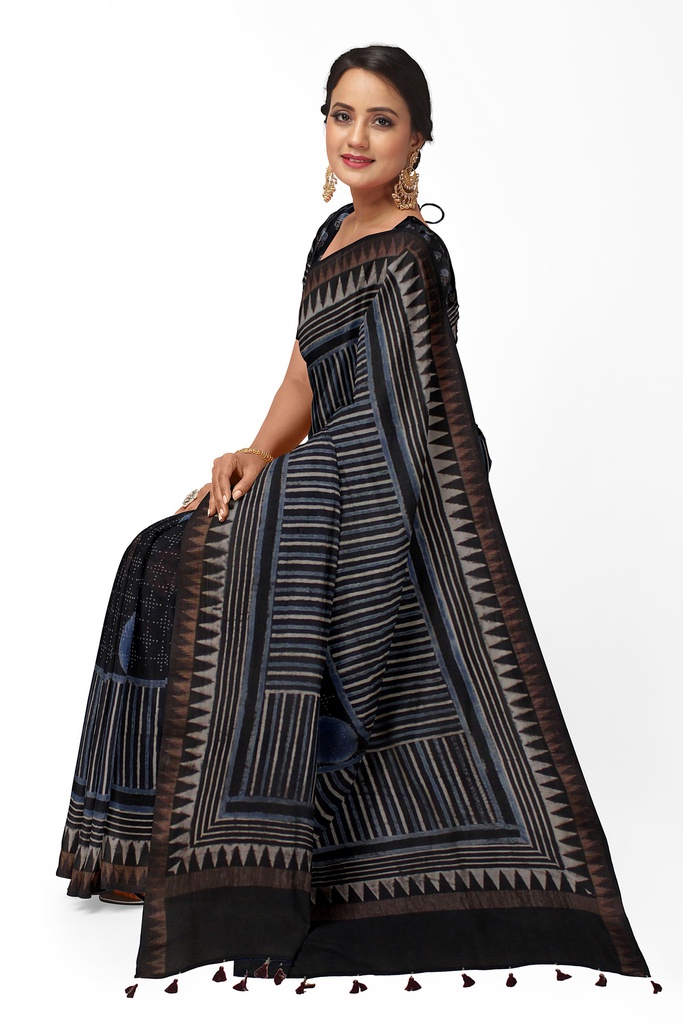 Ajrakh Hand Block Print Chanderi Silk Saree