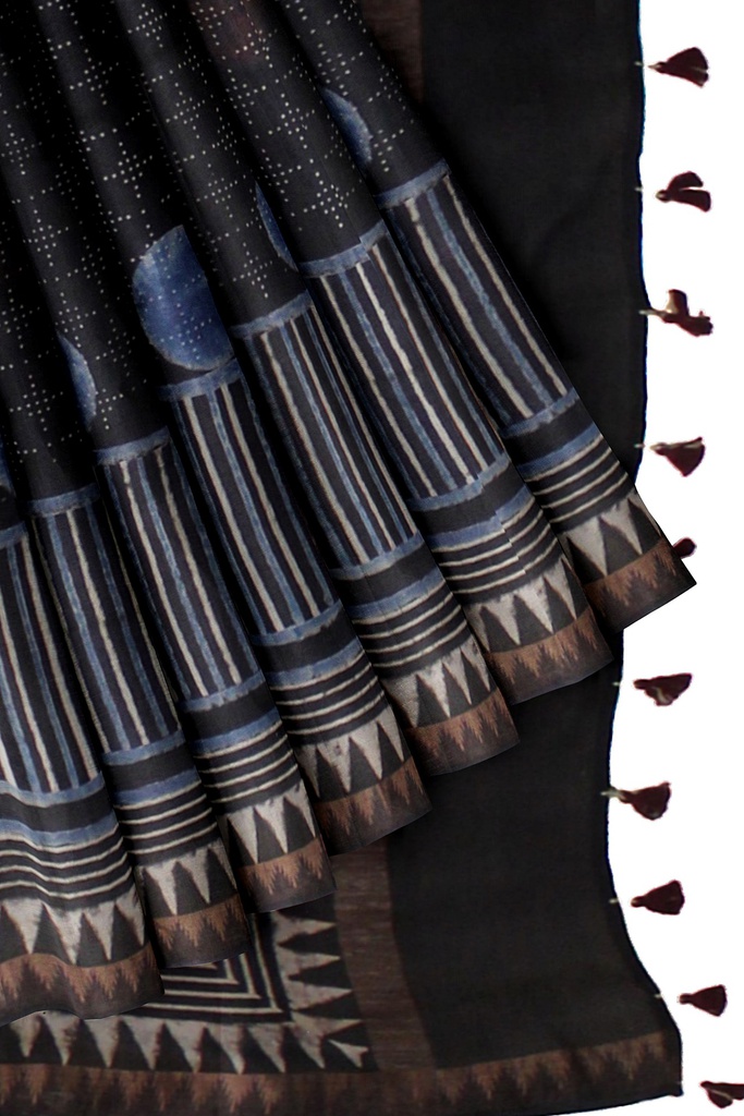 Ajrakh Hand Block Print Chanderi Silk Saree