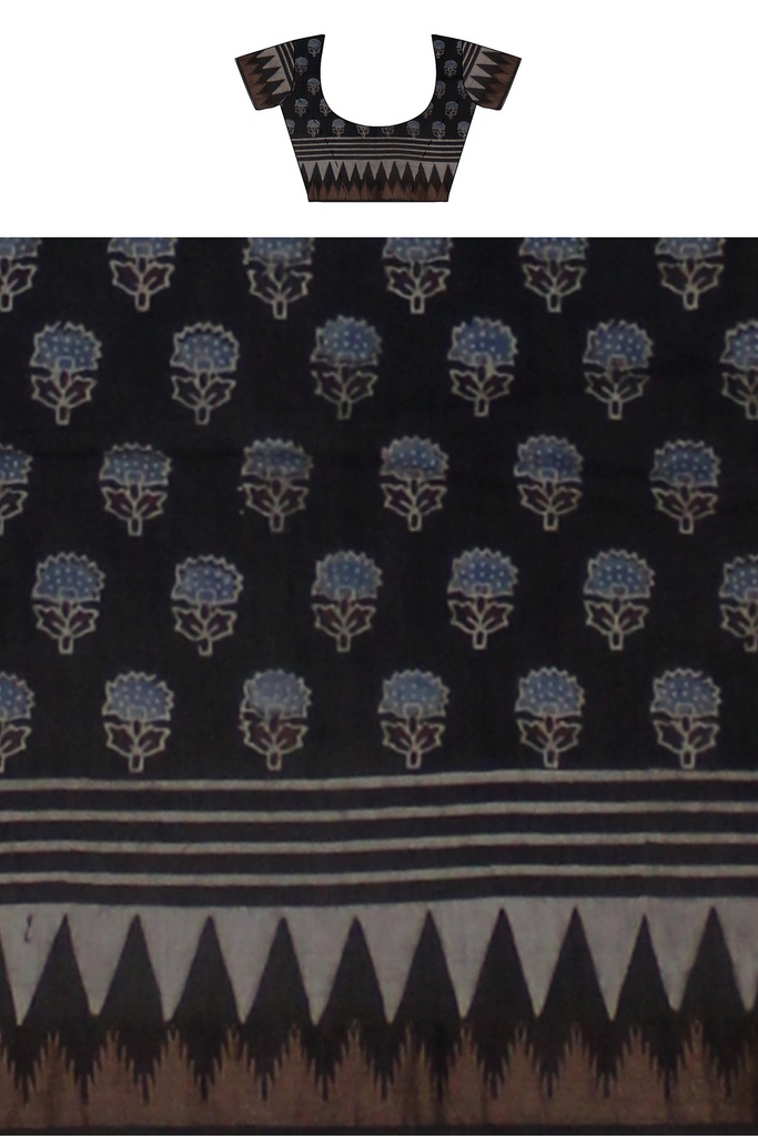 Ajrakh Hand Block Print Chanderi Silk Saree