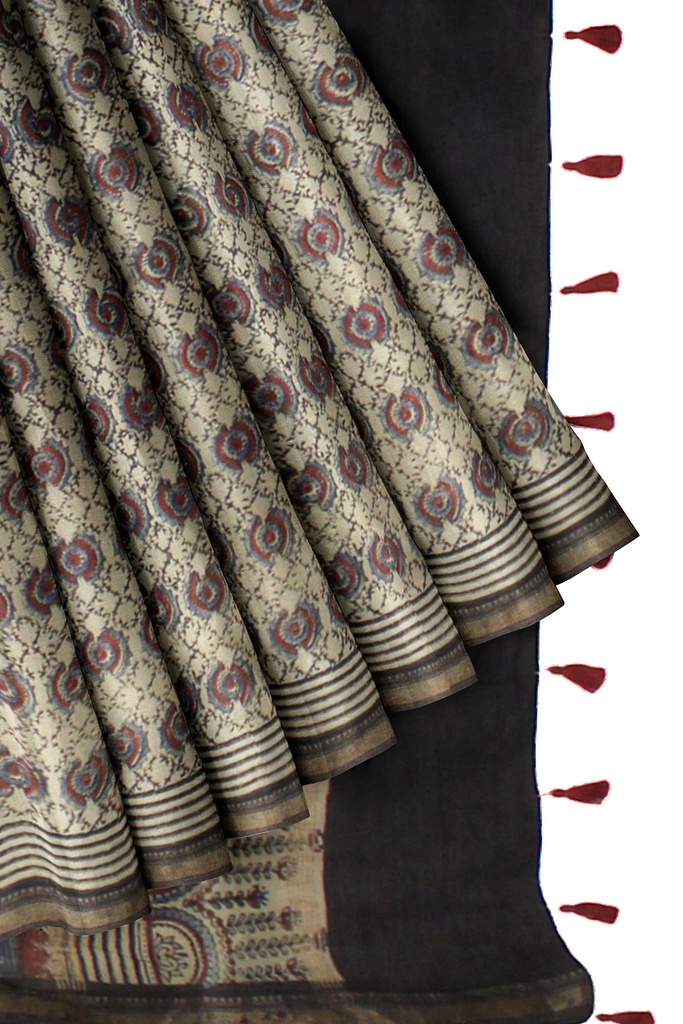 Ajrakh Hand Block Print Chanderi Silk Saree
