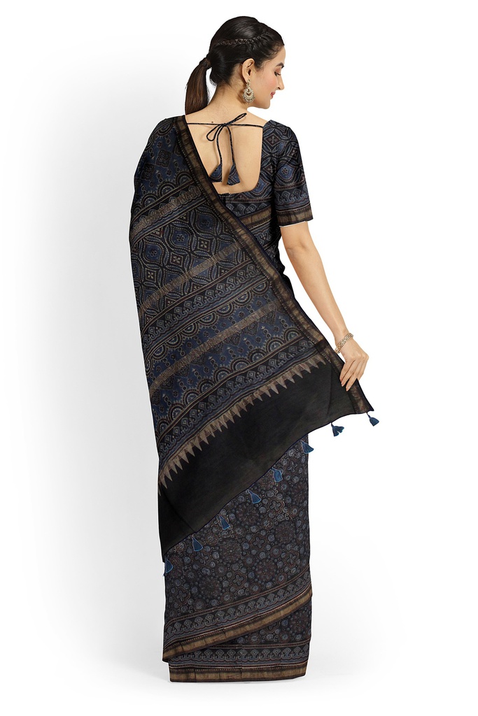 Ajrakh Hand Block Print Chanderi Silk Saree