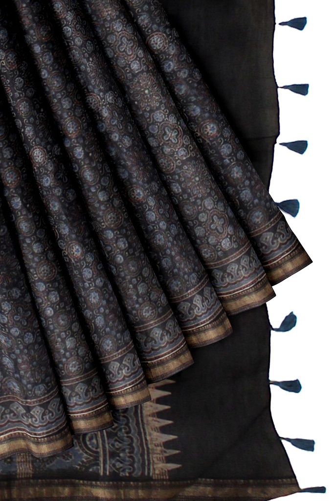 Ajrakh Hand Block Print Chanderi Silk Saree