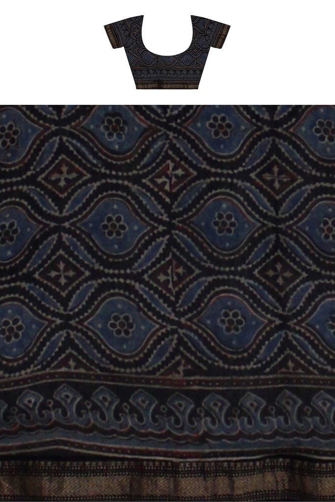 Ajrakh Hand Block Print Chanderi Silk Saree